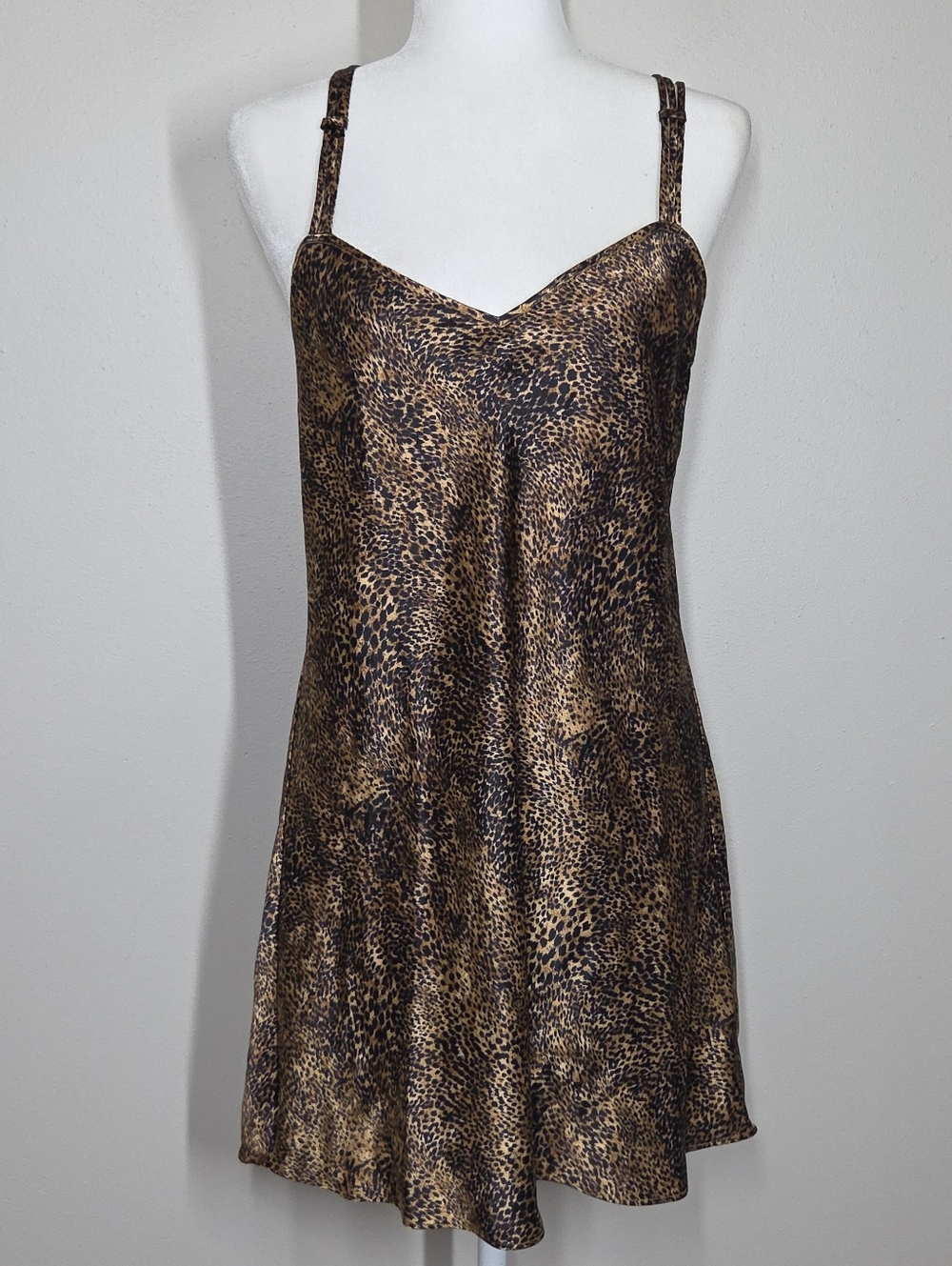 Vtg 90s Y2K Inner Most Cheetah Leopard Satin Strappy Mini Slip Dress Grunge Med